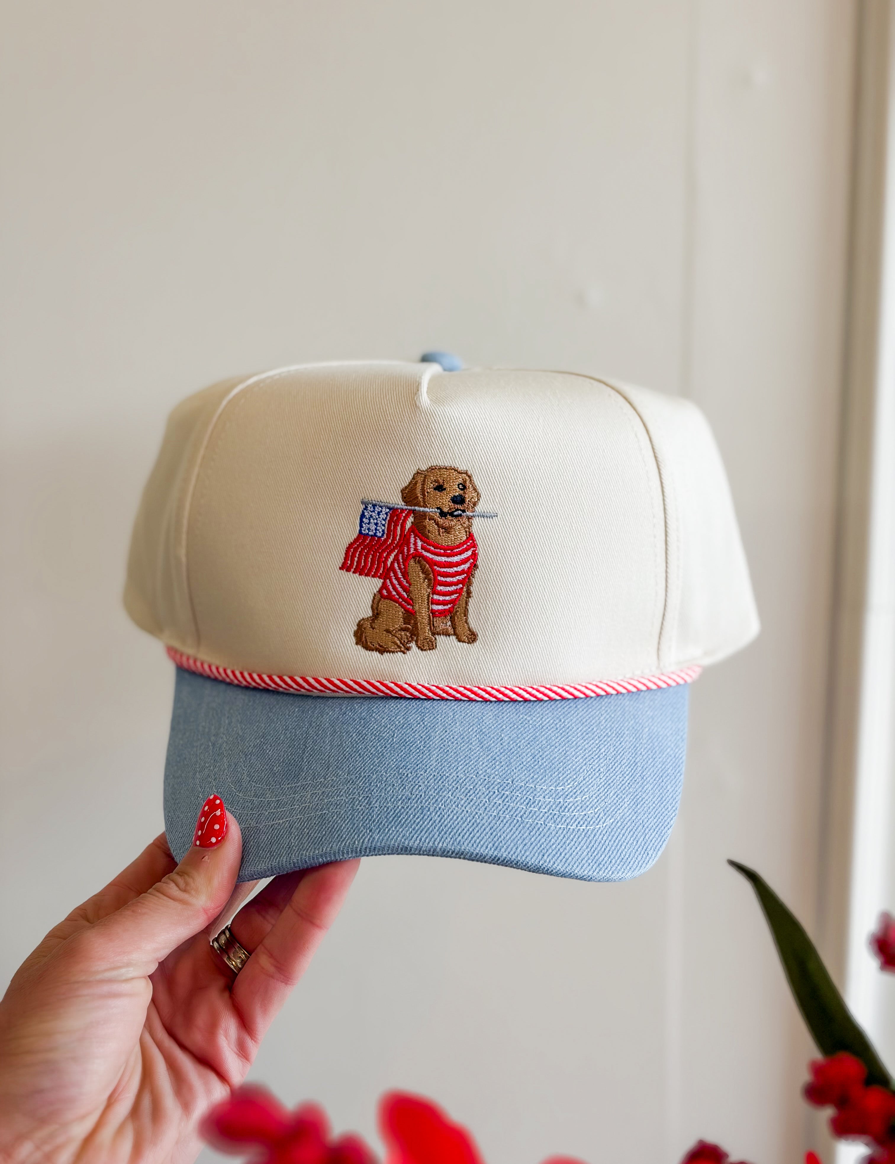 Patriotic Dog Embroidered Trucker Hat
