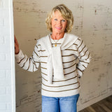 Stripe Knitted Top with Faux Cardigan