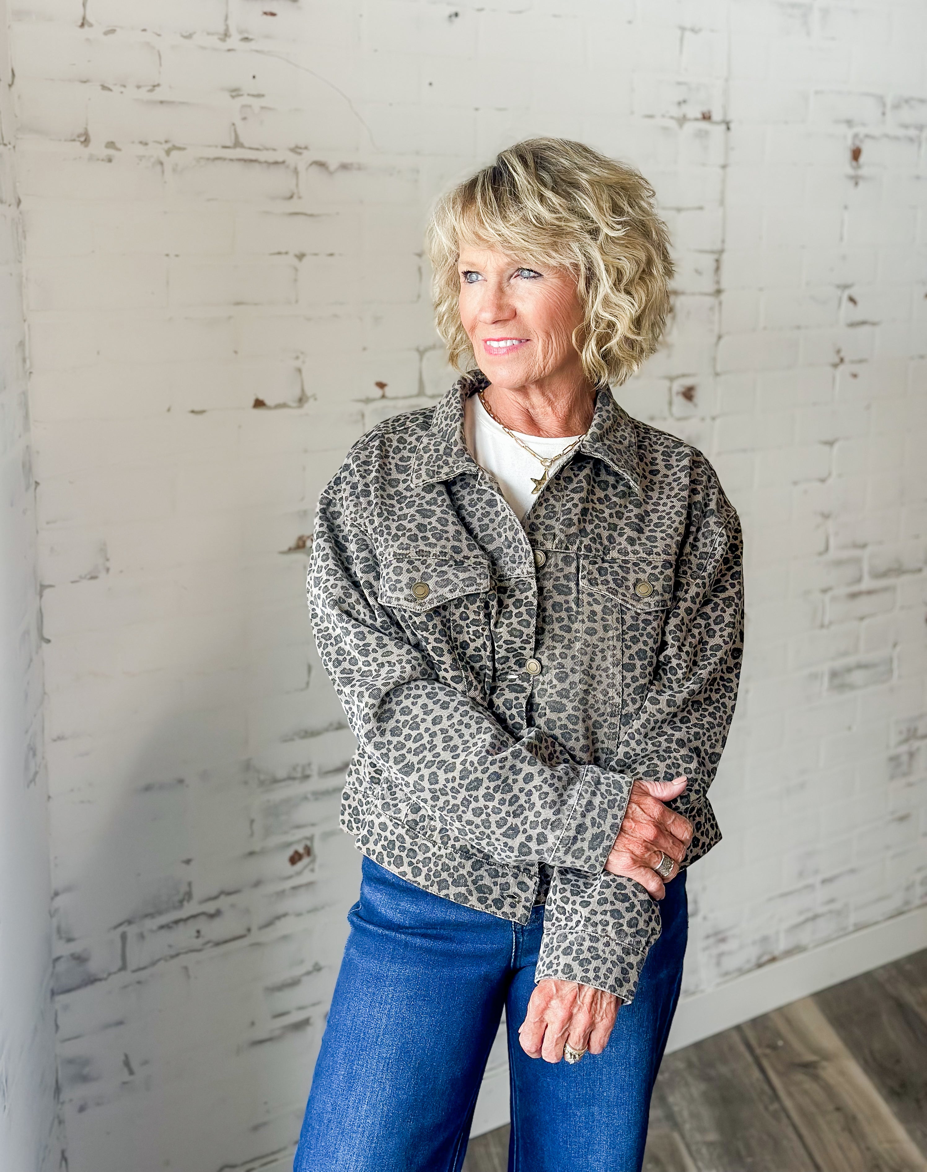 Leopard Print Denim Trucker Jacket