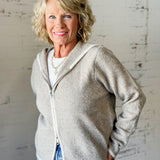 Oatmeal Contrast Trim Knit Zip-Up Hoodie