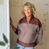 Russell Striped Quarter Zip Ribbed Sweater