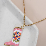 Floral Cowboy Boot Pendant Necklace