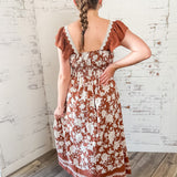 Floral Lace Trim Midi Dress