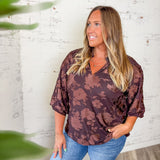 Burnout Floral Mock Neck Top