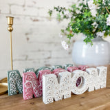 Wood Flower Design Mom Block