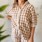Gingham Button-Up & Shorts Lounge Set