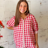 Gingham Button-Up & Shorts Lounge Set