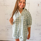 Gingham Button-Up & Shorts Lounge Set