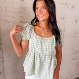 Gingham Puff Sleeve Top