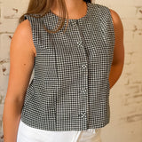 Gingham Sleeveless Button-Front Top