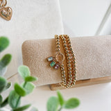 Gold Beaded Stretch Bracelet with Mini Gem Charms