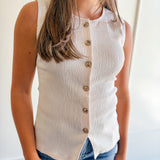 Gold Button Textured Knit Vest
