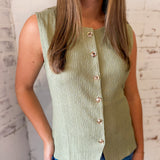 Gold Button Textured Knit Vest