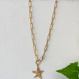 Gold Hammered Star Pendant Necklace