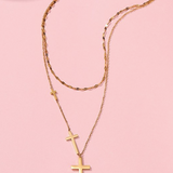 Gold Layered Double Cross Necklace
