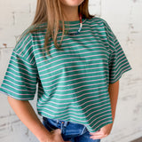 Green & Pink Striped Boxy Crop Tee