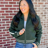 Green Striped Zip-Up Sweater Jacket