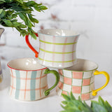8 oz Hand-Painted Stoneware Plaid Mug
