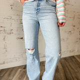 High Rise Wide Leg Distressed Jeans
