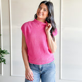 Hot Pink Mock Neck Knit Tank