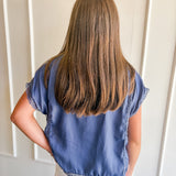 Lace Trim Satin Tie-Front Blouse