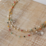 Layered Confetti Bead Gold Chain Necklace