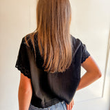 Linen Blend Eyelet Trim Button-Front Top