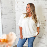 Linen Blend Frayed Hem Top