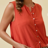 Coastal Linen Blend Button Tank
