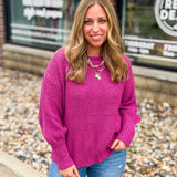 Magenta Waffle Knit Crewneck Sweater