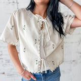 Meadow Tie Front Embroidered Top