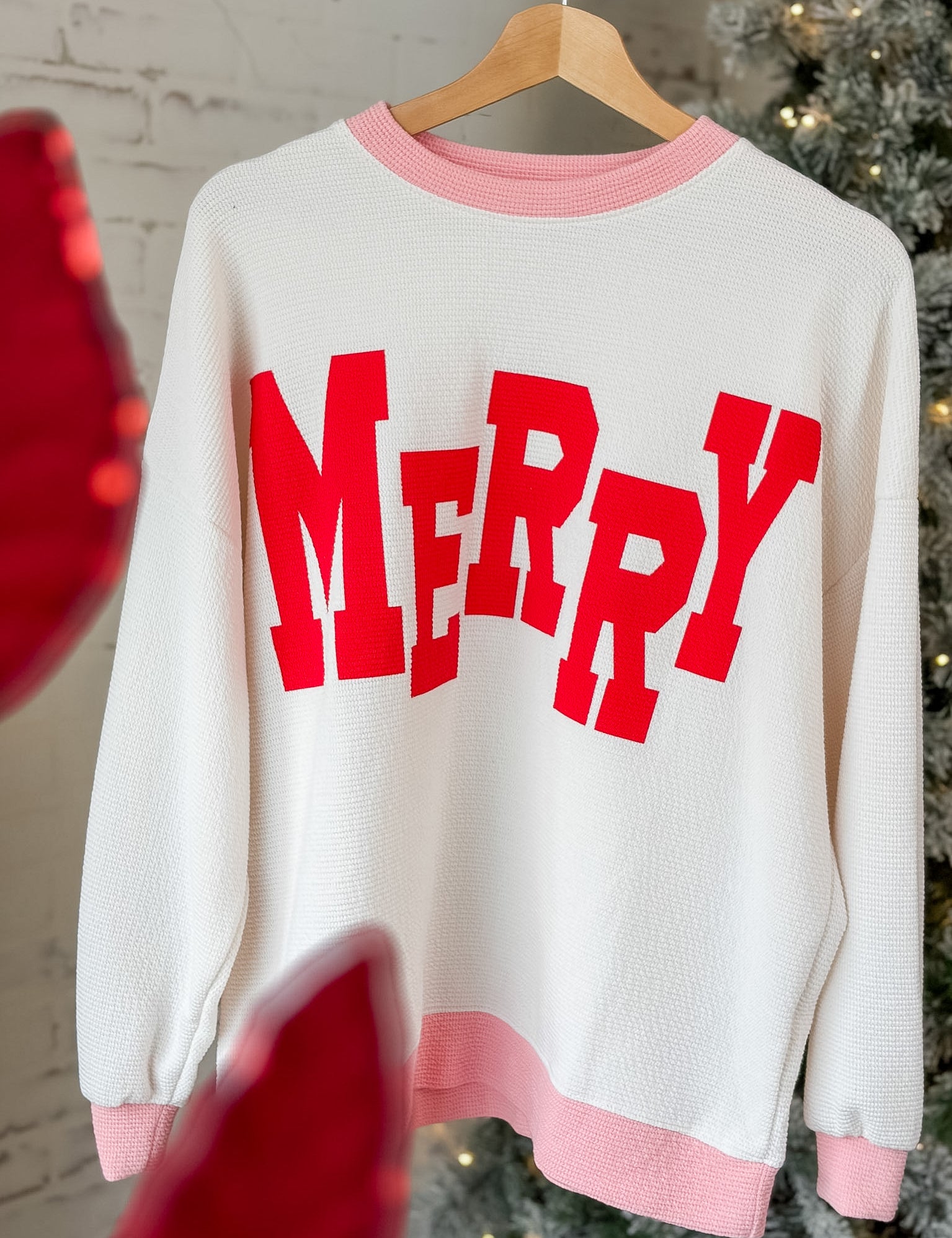 Merry Waffle Knit Crewneck