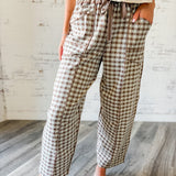 Mocha Checkered Utility Pants with Drawstring Waist