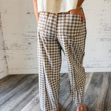 Mocha Checkered Utility Pants with Drawstring Waist