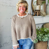 Mocha Contrast Trim Knit Sweater