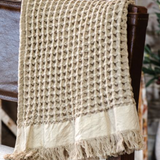 Natural Waffle Knit Fringe Throw Blanket | 50x60"