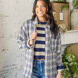 Navy Crinkle Plaid Flannel Shirt