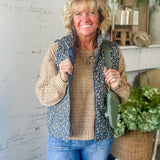 Navy Ditsy Floral Puffer Vest