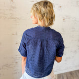 Navy Eyelet Button-Front Top