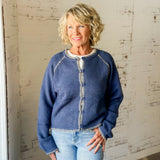 Navy Contrast Stitch Button Cardigan