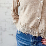 Oatmeal Pearl Lace Cardigan