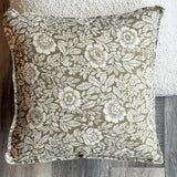 Olive Floral Block Print Pillow Cover, 16x16