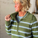 Olive Striped Half-Zip Sweater
