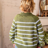 Olive Striped Half-Zip Sweater