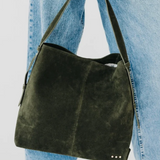 Olive Suede Slouchy Hobo Bag