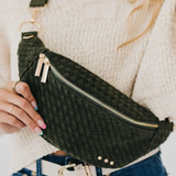 Olive Woven Suede Sling Belt Bag