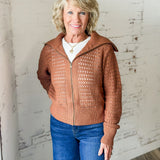 Open Knit Zip-Up Sweater