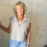 Oatmeal Side Slit Quarter Zip Sweater Vest