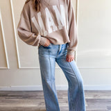 Pintuck Detailed Wide Leg Jeans