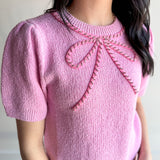 Blush Beaded Bow Knit Top